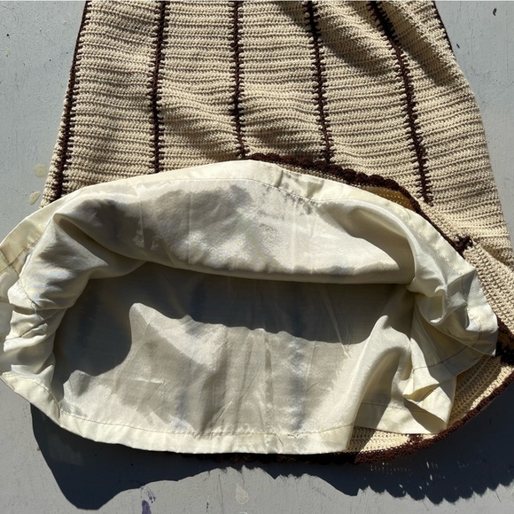 Women's Vintage Knit Weave Skirt Beige Checkered NO TAGS 60s 70s A-Line BOHO - Picture 6 of 12